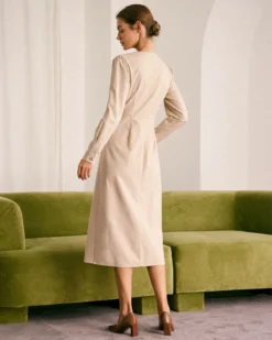 The Khaki Round Neck Button Up Midi Dress -Deals Dress N Swimwear Store the khaki round neck solid midi dress dresses so1rea