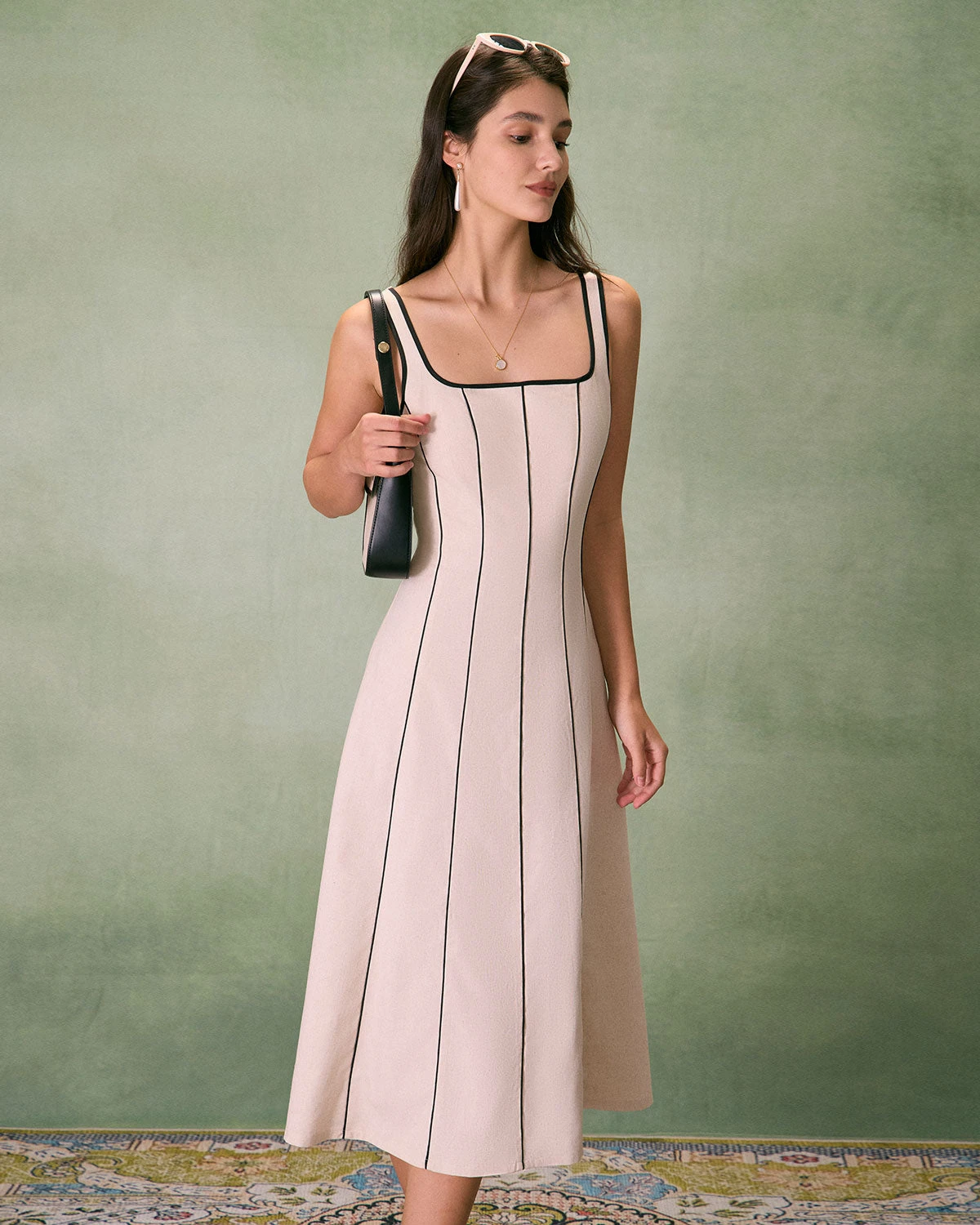 The Khaki Square Neck Contrast Midi Dress 5 The Khaki Square Neck Contrast Midi Dress - Image 5