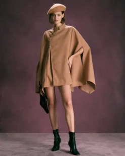 The Khaki Stand Collared Button Up Cape -Deals Dress N Swimwear Store the khaki stand button up cape outerwear fx7usf