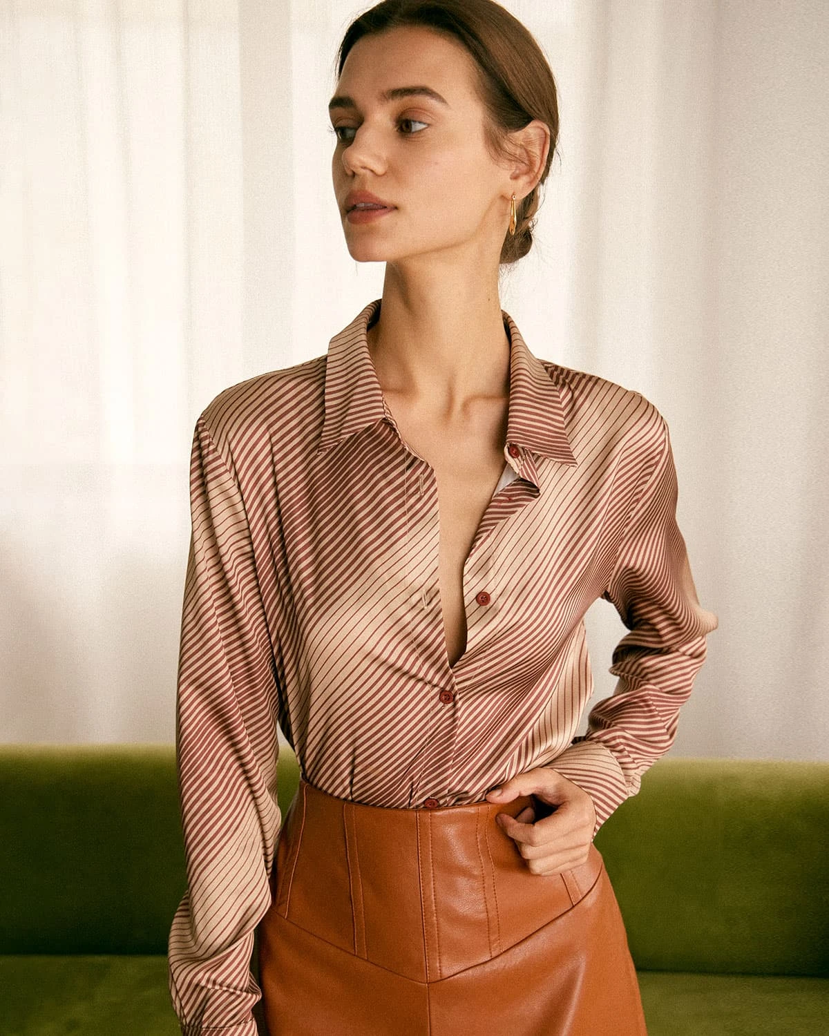 The Khaki Striped Vintage Satin Shirt 2 The Khaki Striped Vintage Satin Shirt - Image 2