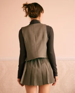 The Khaki V Neck Sleeveless Button Vest -Deals Dress N Swimwear Store the khaki v neck solid vest tops tmknsy