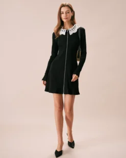 The Black Lace Collar Ribbed Mini Dress -Deals Dress N Swimwear Store the lace collar ribbed mini dress dresses 6ebupb