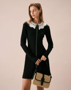 The Black Lace Collar Ribbed Mini Dress -Deals Dress N Swimwear Store the lace collar ribbed mini dress dresses ffmuzk