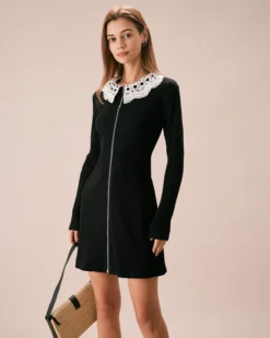 The Black Lace Collar Ribbed Mini Dress -Deals Dress N Swimwear Store the lace collar ribbed mini dress dresses qyhw4k