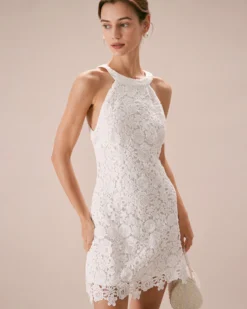 The White Halter Lace Sheath Mini Dress -Deals Dress N Swimwear Store the lace halter mini dress dresses u7trbd
