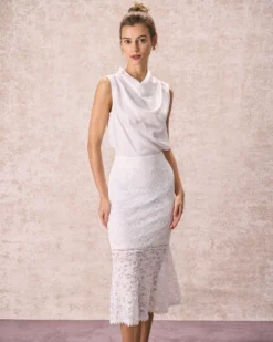 The Solid High Waisted Lace Fishtail Skirt -Deals Dress N Swimwear Store the lace mermaid hem skirt bottoms emwdbu