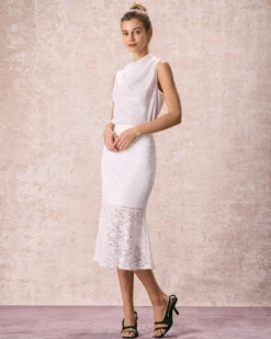 The Solid High Waisted Lace Fishtail Skirt -Deals Dress N Swimwear Store the lace mermaid hem skirt bottoms xf9652