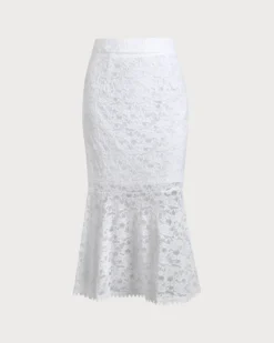 The Solid High Waisted Lace Fishtail Skirt -Deals Dress N Swimwear Store the lace mermaid hem skirt white bottoms jjrqye