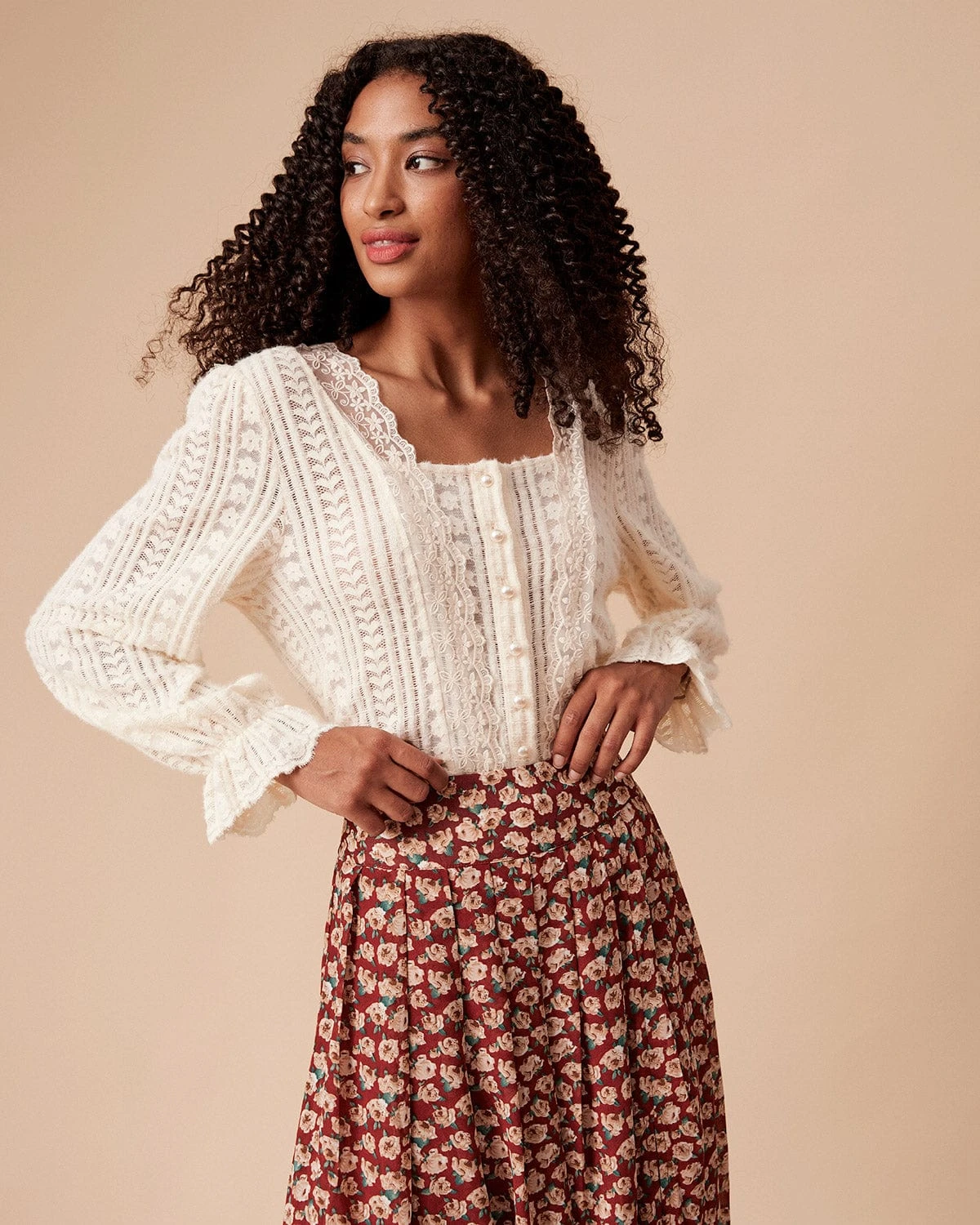 The Beige Solid Lace Trim Blouse 1 The Beige Solid Lace Trim Blouse