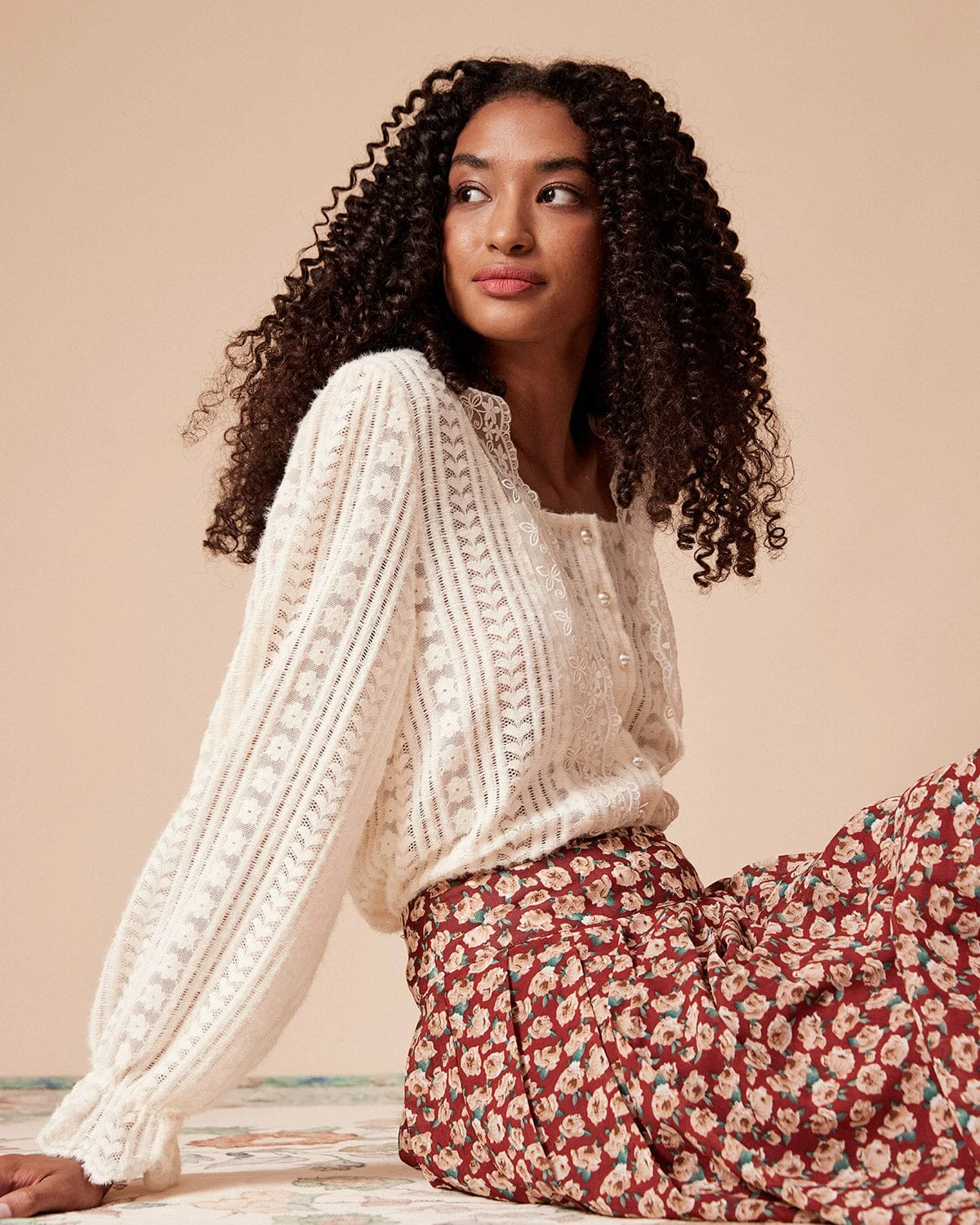 The Beige Solid Lace Trim Blouse 3 The Beige Solid Lace Trim Blouse - Image 3