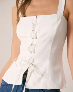The White Square Neck Lace Up Tank Top -Deals Dress N Swimwear Store the lace up front tank top tops 9jazqv