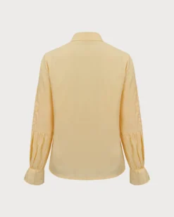 The Yellow Lapel Button Balloon Sleeve Shirt -Deals Dress N Swimwear Store the lapel balloon sleeve shirt tops bg38x7