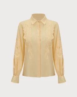 The Yellow Lapel Button Balloon Sleeve Shirt