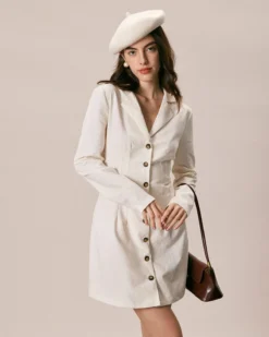 The Beige Lapel Button A Line Mini Dress 10 The Beige Lapel Button A Line Mini Dress -Deals Dress N Swimwear Store the lapel button up long sleeve dress dresses drxbjv