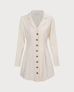 The Beige Lapel Button A Line Mini Dress 13 The Beige Lapel Button A Line Mini Dress -Deals Dress N Swimwear Store the lapel button up long sleeve dress dresses nbrzmo