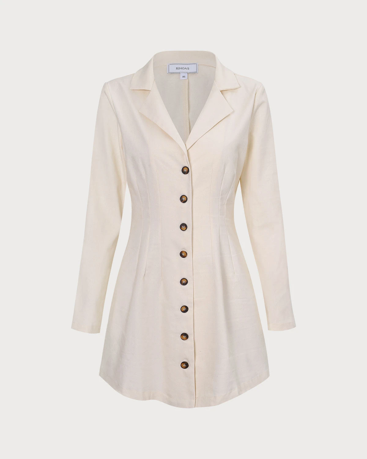 The Beige Lapel Button A Line Mini Dress 7 The Beige Lapel Button A Line Mini Dress - Image 7