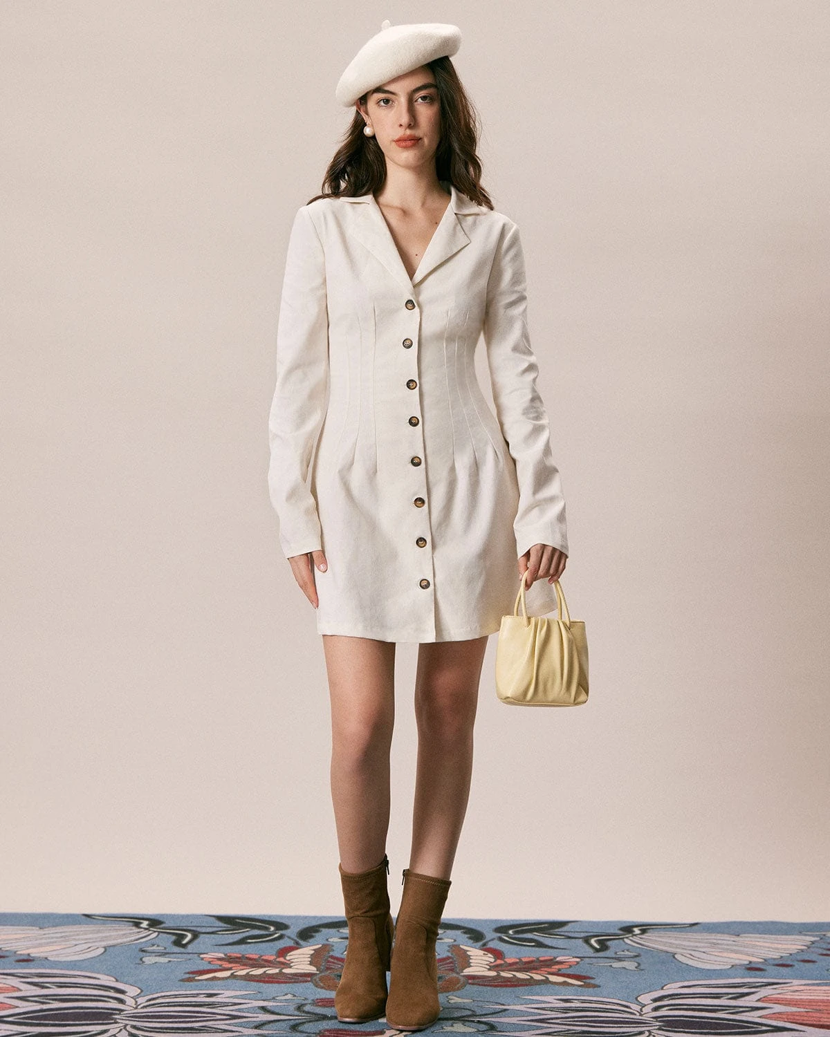 The Beige Lapel Button A Line Mini Dress 2 The Beige Lapel Button A Line Mini Dress - Image 2