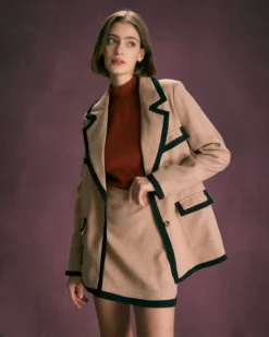 The Khaki Lapel Contrast Trim Button Blazer