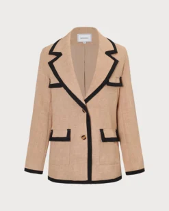 The Khaki Lapel Contrast Trim Button Blazer -Deals Dress N Swimwear Store the lapel contrast trim blazer outerwear er8ocs