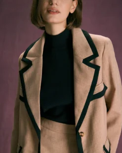 The Khaki Lapel Contrast Trim Button Blazer -Deals Dress N Swimwear Store the lapel contrast trim blazer outerwear yl8n46