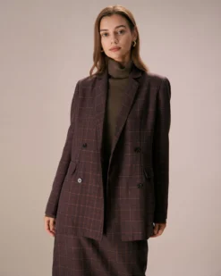 The Coffee Lapel Double Breasted Plaid Blazer 9 The Coffee Lapel Double Breasted Plaid Blazer -Deals Dress N Swimwear Store the lapel double breasted plaid blazer outerwear 9uxt9r