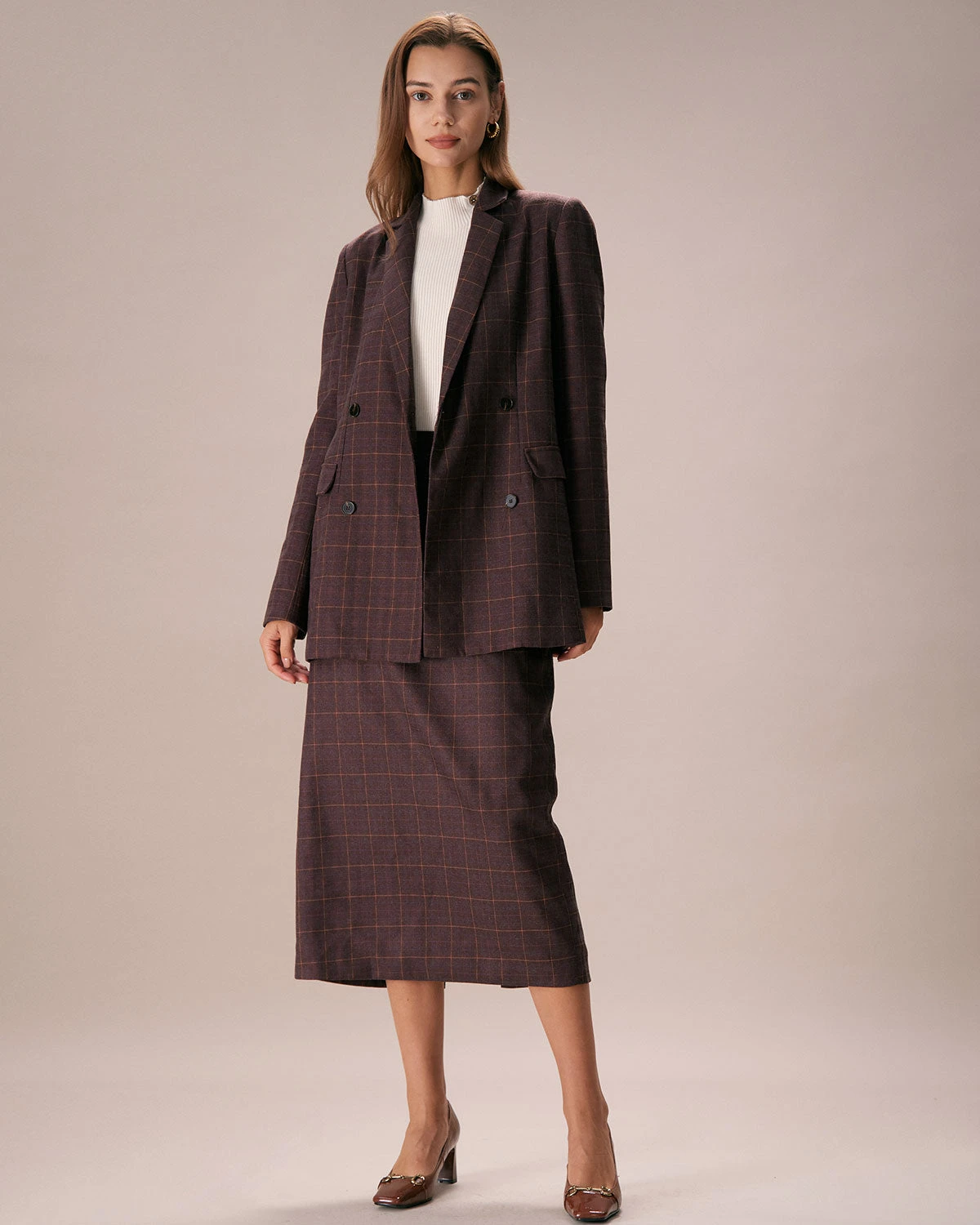 The Coffee Lapel Double Breasted Plaid Blazer 1 The Coffee Lapel Double Breasted Plaid Blazer