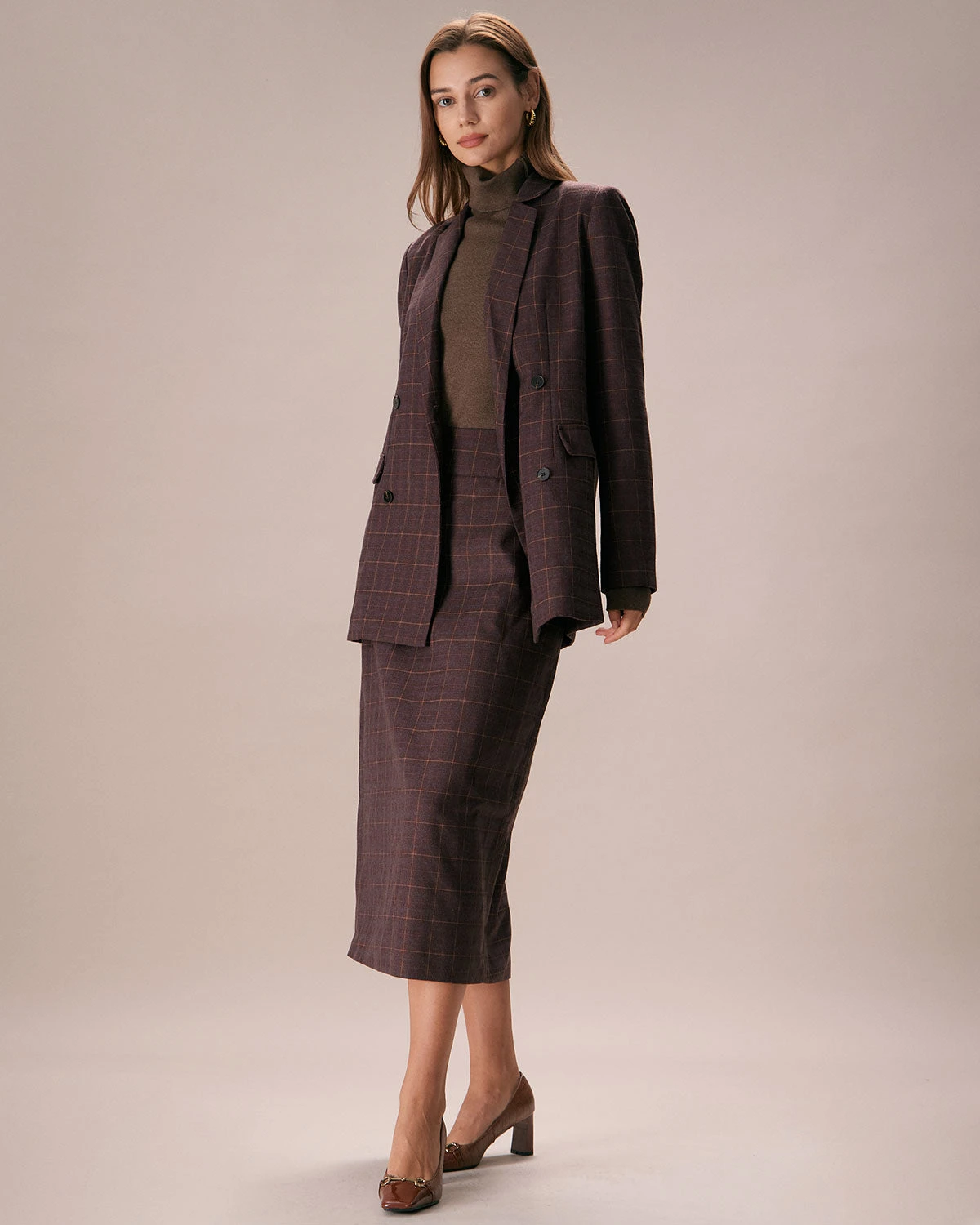 The Coffee Lapel Double Breasted Plaid Blazer 2 The Coffee Lapel Double Breasted Plaid Blazer - Image 2