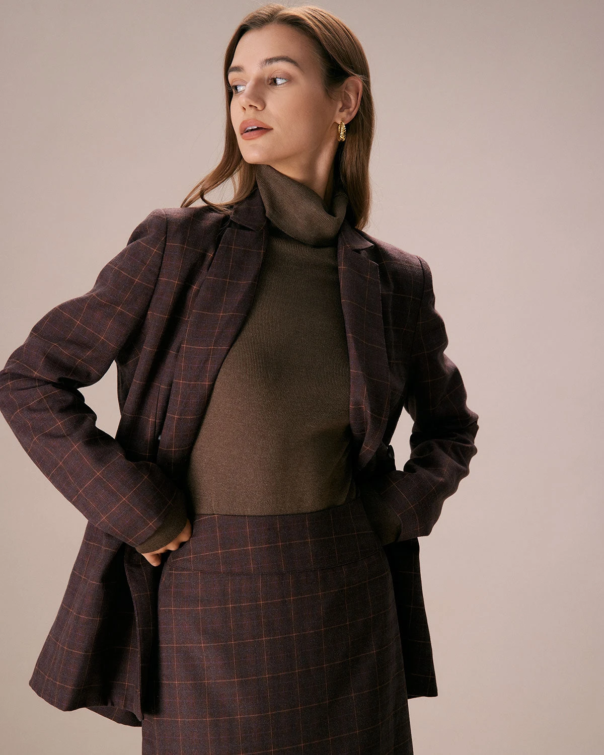 The Coffee Lapel Double Breasted Plaid Blazer 3 The Coffee Lapel Double Breasted Plaid Blazer - Image 3