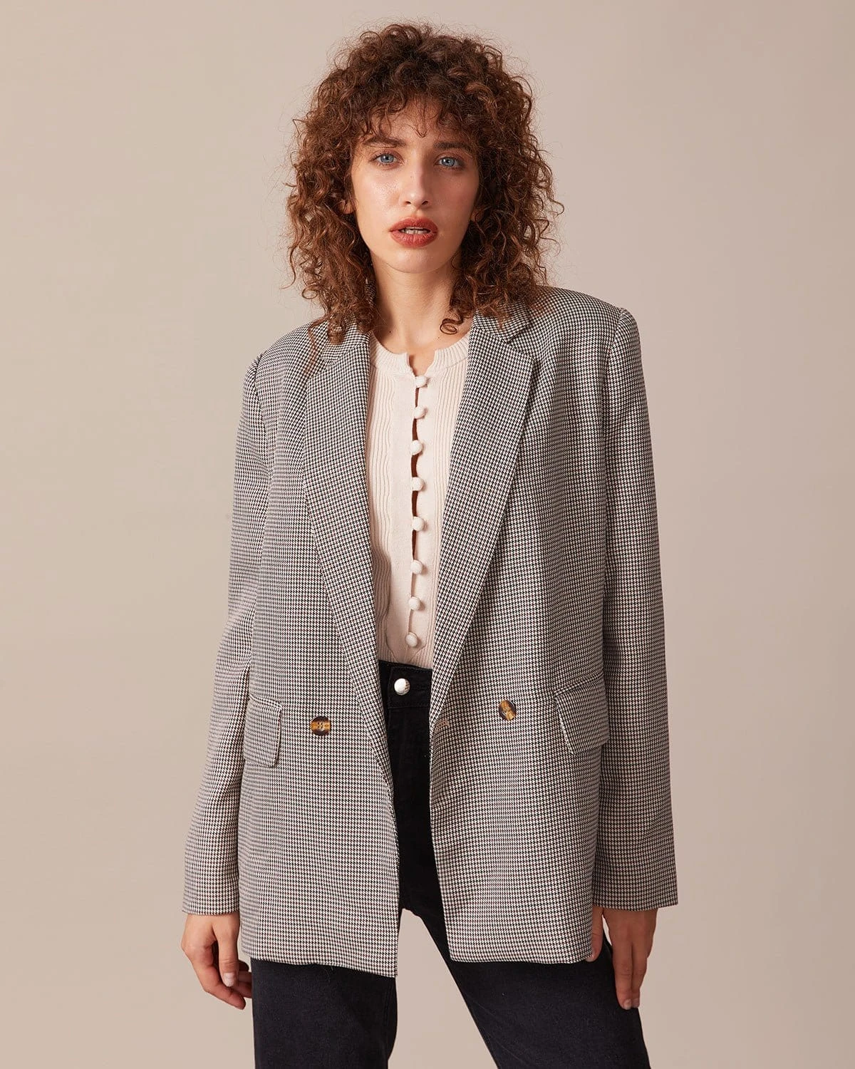 The Coffee Lapel Houndstooth Button Blazer 1 The Coffee Lapel Houndstooth Button Blazer