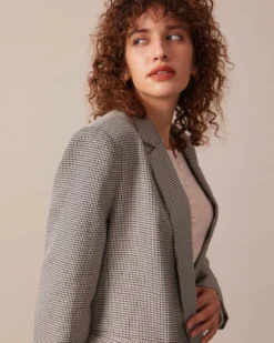 The Coffee Lapel Houndstooth Button Blazer 8 The Coffee Lapel Houndstooth Button Blazer -Deals Dress N Swimwear Store the lapel houndstooth blazer outerwear n0a0gv 964059
