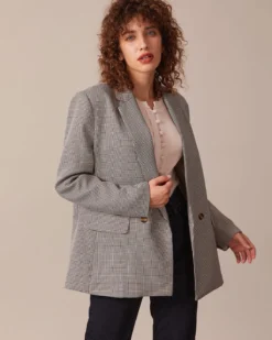 The Coffee Lapel Houndstooth Button Blazer 7 The Coffee Lapel Houndstooth Button Blazer -Deals Dress N Swimwear Store the lapel houndstooth blazer outerwear noukfy 935046
