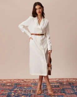 The Beige Lapel Long Sleeve Shirt Midi Dress 9 The Beige Lapel Long Sleeve Shirt Midi Dress -Deals Dress N Swimwear Store the lapel long sleeve button dress beige dresses bbbffw 996794