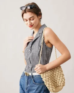 The Collared Button Up Sleeveless Plaid Vest 9 The Collared Button Up Sleeveless Plaid Vest -Deals Dress N Swimwear Store the lapel neck plaid vest tops m40mge 472480
