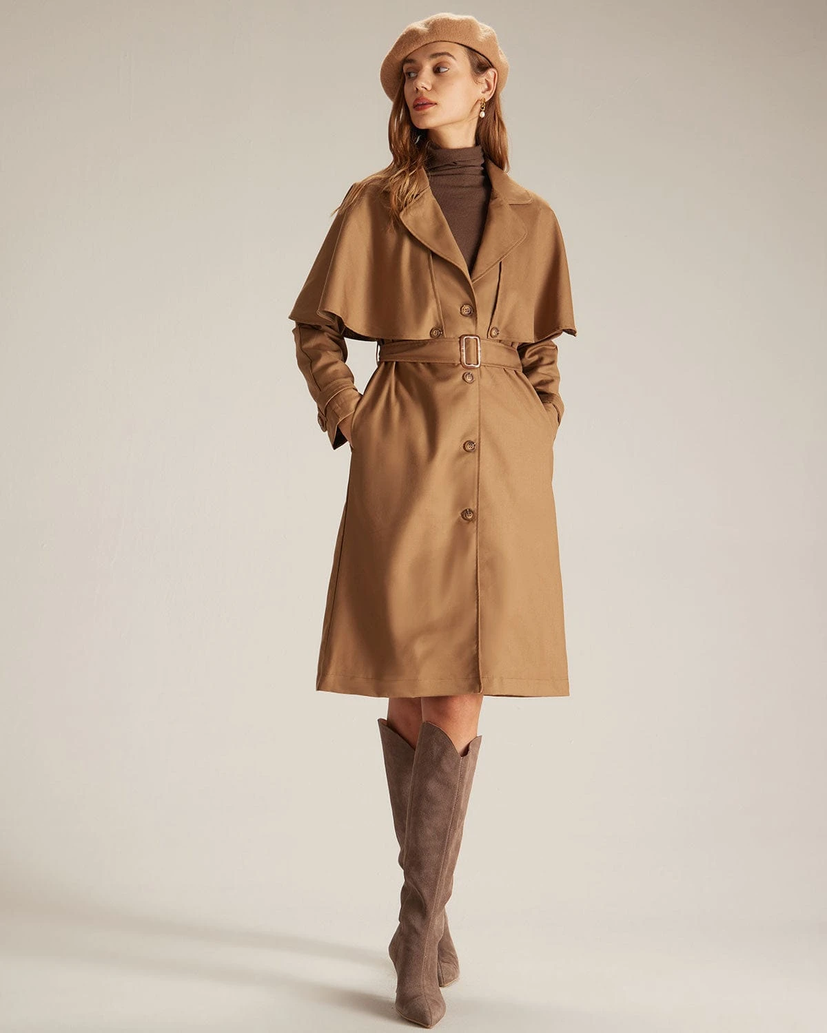 The Khaki Lapel Neck Single Breasted Coat 2 The Khaki Lapel Neck Single Breasted Coat - Image 2