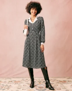 The Collared Patchwork Long Sleeve Midi Dress -Deals Dress N Swimwear Store the lapel patchwork midi dress dresses lbcen0 491803