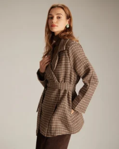 The Khaki Lapel Plaid Lace Up Belted Coat 9 The Khaki Lapel Plaid Lace Up Belted Coat -Deals Dress N Swimwear Store the lapel plaid lace up coat outerwear k6rzqb
