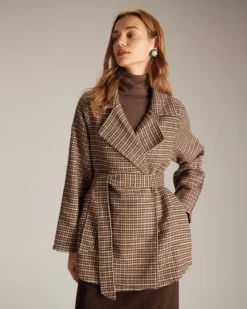 The Khaki Lapel Plaid Lace Up Belted Coat 10 The Khaki Lapel Plaid Lace Up Belted Coat -Deals Dress N Swimwear Store the lapel plaid lace up coat outerwear r8putr