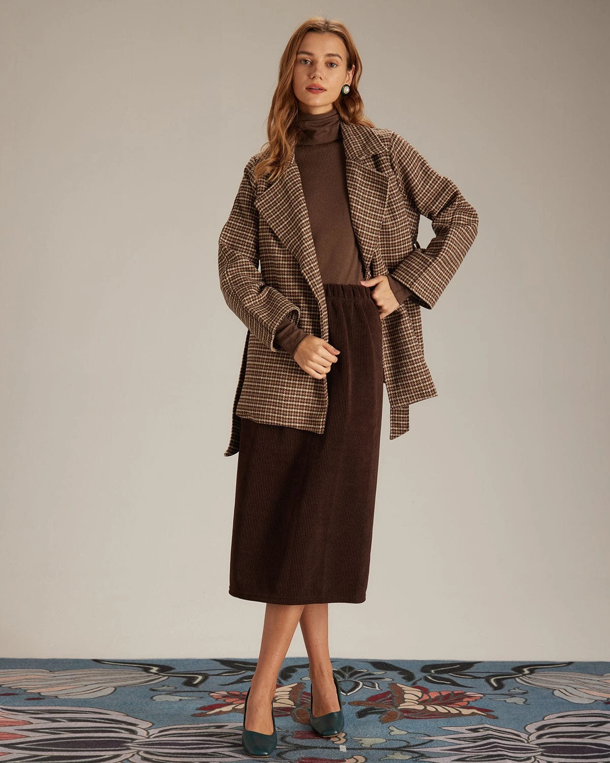 The Khaki Lapel Plaid Lace Up Belted Coat 2 The Khaki Lapel Plaid Lace Up Belted Coat - Image 2