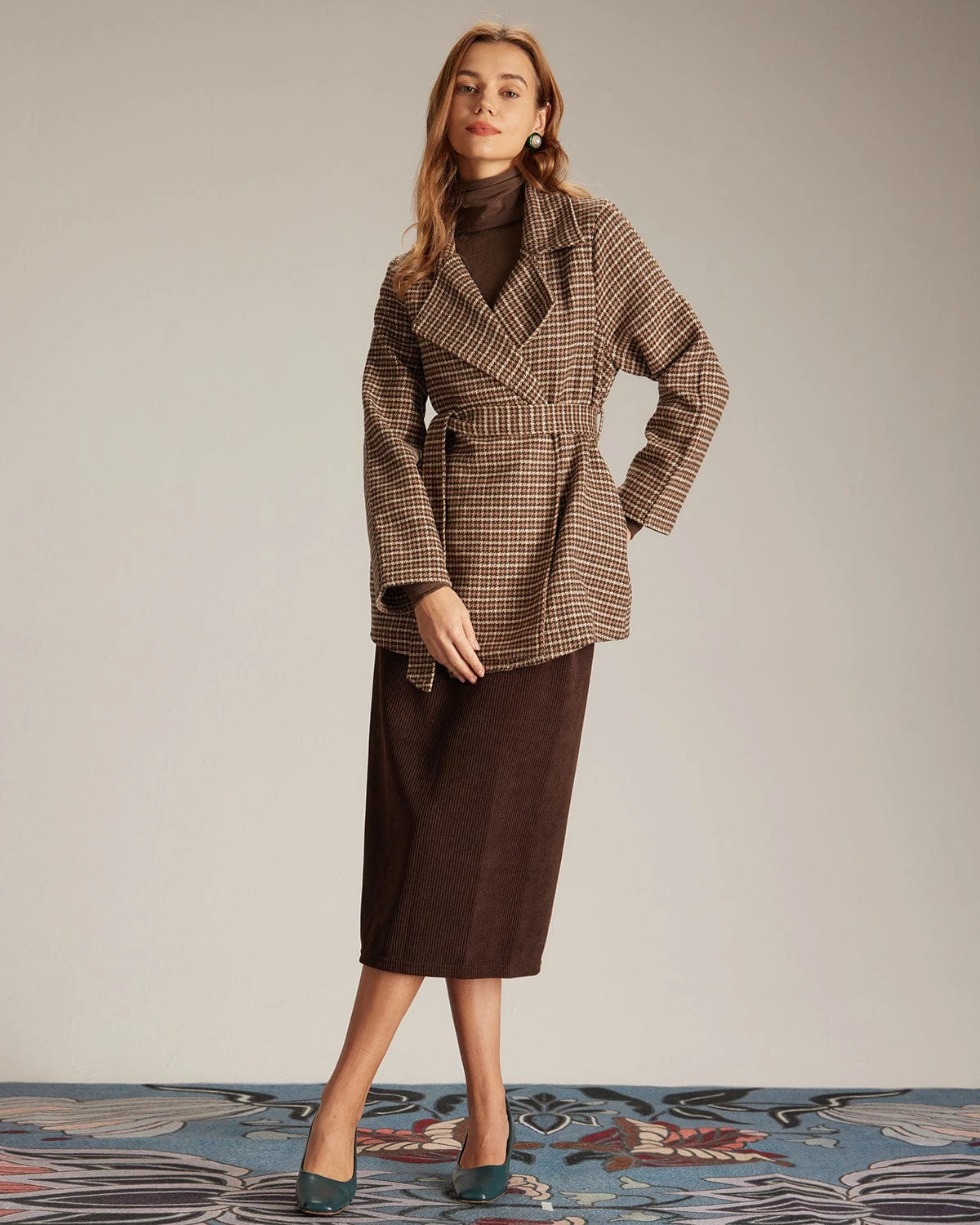 The Khaki Lapel Plaid Lace Up Belted Coat 3 The Khaki Lapel Plaid Lace Up Belted Coat - Image 3