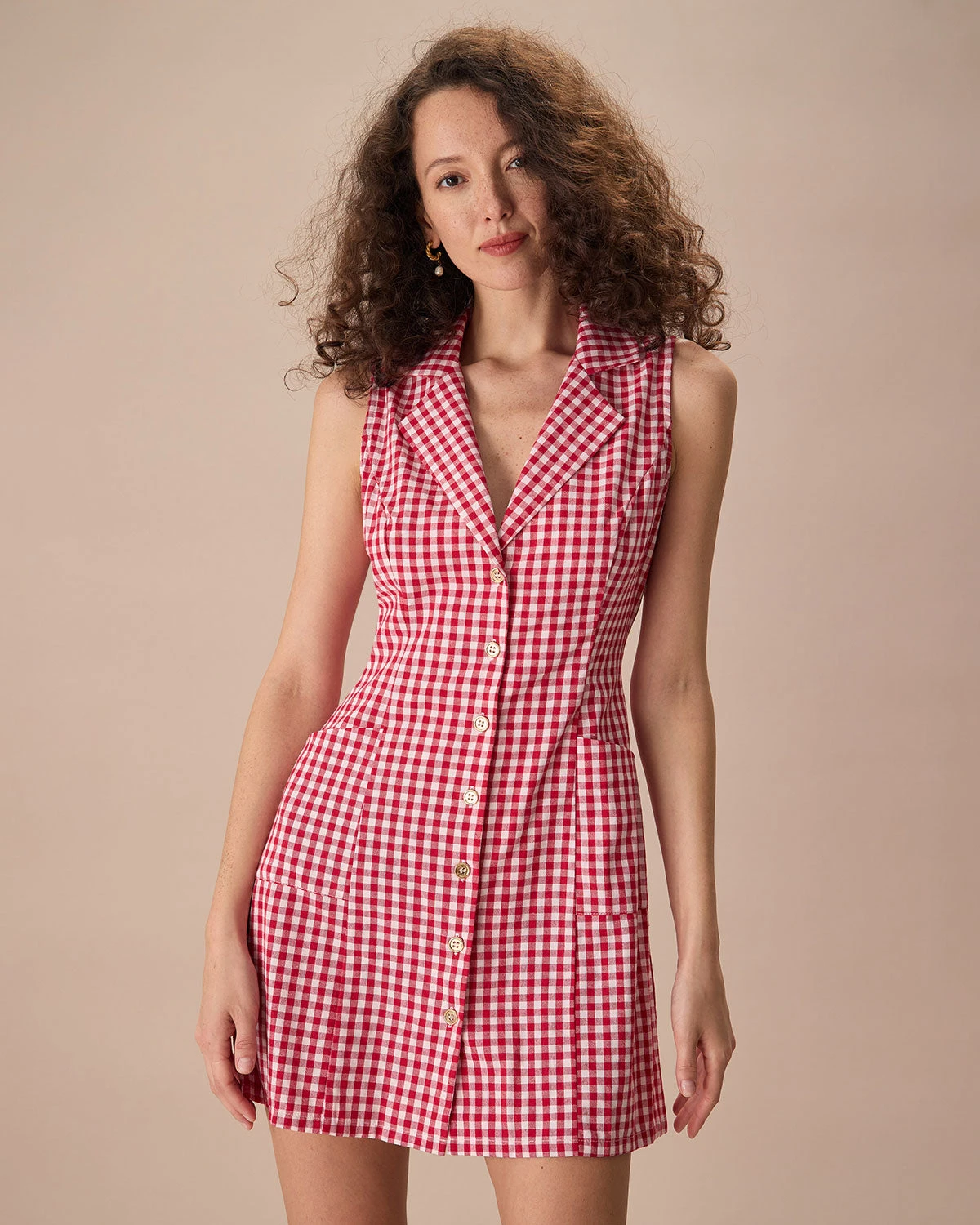 The Lapel Plaid Sleeveless Cotton Mini Dress 1 The Lapel Plaid Sleeveless Cotton Mini Dress