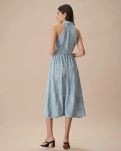 The Blue Lapel Plaid Sleeveless Shirt Midi Dress 9 The Blue Lapel Plaid Sleeveless Shirt Midi Dress -Deals Dress N Swimwear Store the lapel plaid sleeveless shirt midi dress dresses o5rami