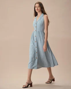 The Blue Lapel Plaid Sleeveless Shirt Midi Dress 8 The Blue Lapel Plaid Sleeveless Shirt Midi Dress -Deals Dress N Swimwear Store the lapel plaid sleeveless shirt midi dress dresses tjjaop