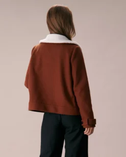 The Brown Lapel Colorblock Suede Jacket -Deals Dress N Swimwear Store the lapel pocket suede jacket outerwear rx6dep