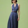 The Blue Lapel Tunic Sleeveless Midi Dress