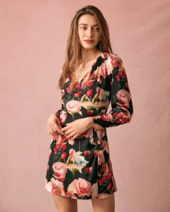 The V Neck Long Sleeve Floral Wrap Mini Dress 7 The V Neck Long Sleeve Floral Wrap Mini Dress -Deals Dress N Swimwear Store the large floral print wrap mini dress dresses fa3dxx 122202