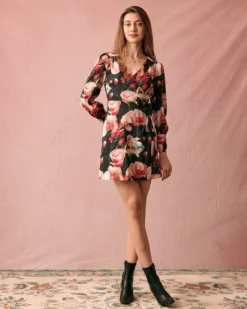 The V Neck Long Sleeve Floral Wrap Mini Dress 8 The V Neck Long Sleeve Floral Wrap Mini Dress -Deals Dress N Swimwear Store the large floral print wrap mini dress dresses igih8w 531108