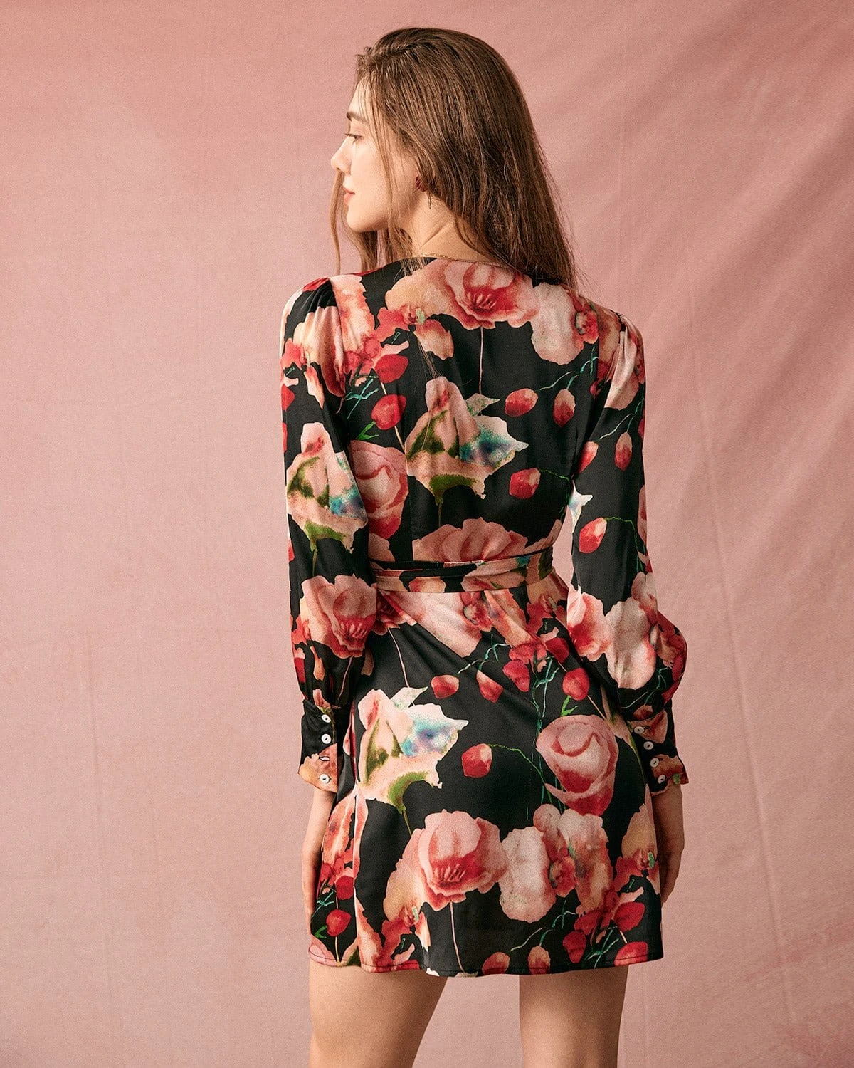 The V Neck Long Sleeve Floral Wrap Mini Dress 5 The V Neck Long Sleeve Floral Wrap Mini Dress - Image 5