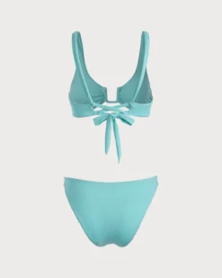 The Blue U-Neck Knotted Bikini Set -Deals Dress N Swimwear Store the light blue ribbed u ring bikini set bikinis putpc0 279432