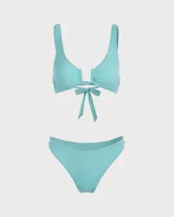 The Blue U-Neck Knotted Bikini Set -Deals Dress N Swimwear Store the light blue ribbed u ring bikini set light blue bikinis j4h66l 563221