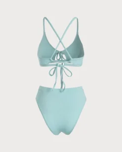The Blue Criss Cross Cutout Ribbed Bikini Set -Deals Dress N Swimwear Store the light blue v neck ribbed high waisted bikini set bikinis gtj8aj 721477